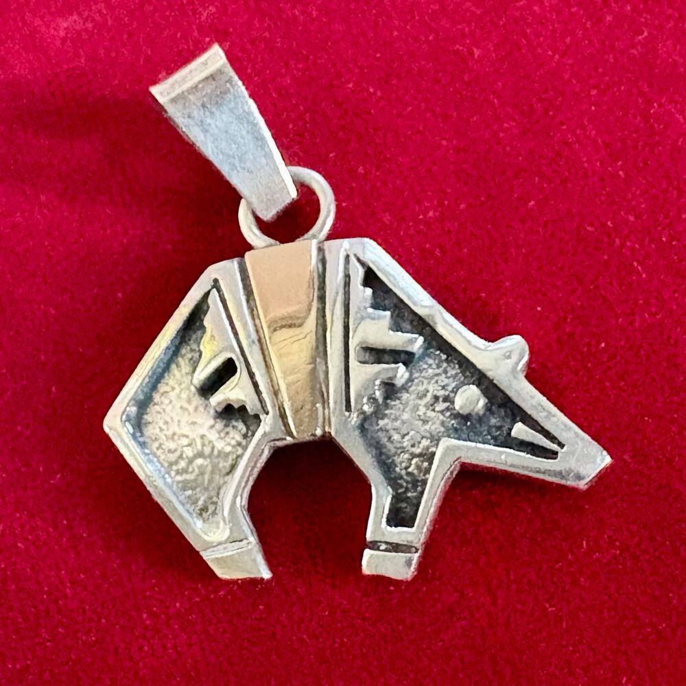 Vintage Navajo Sterling Silver Bear Pendant 14K Gold Accent Native American